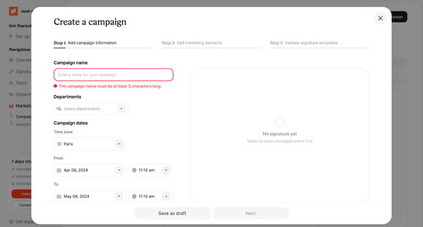 Campaigns | Marketing  Scribe screen