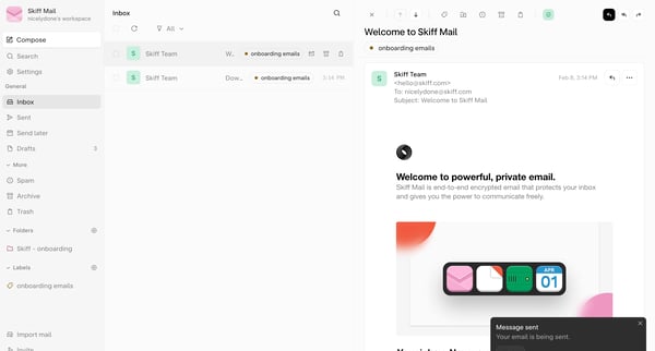 Inbox - nicelydone@skiff.com screen