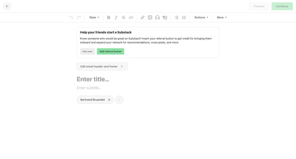 Editing newsletter - Substack screen