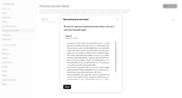 Personal Access Tokens | Ona screen