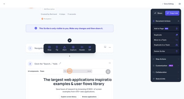 Using NicelyDone.club to Find Finance Product Examples | Scribe screen