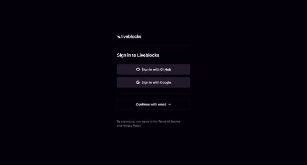 Sign in to Liveblocks screen