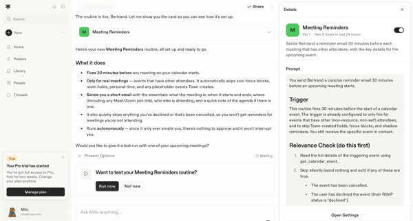 Meeting Reminder Automation screen