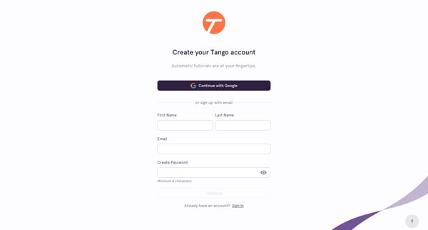 Sign Up screen