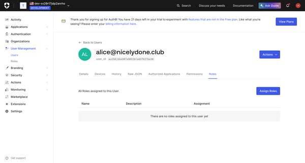 User Details screen