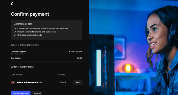 Manage account | Epidemic Sound screen