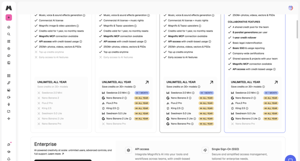 Pricing plans | Magnific (formerly Freepik) screen