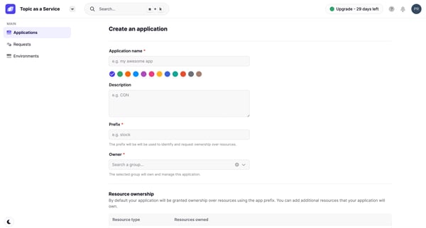 Topic Governance screen
