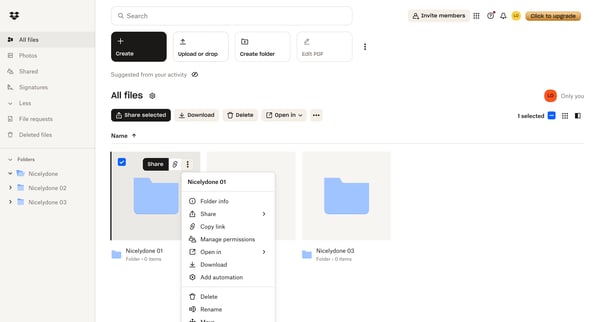 Files - Dropbox screen