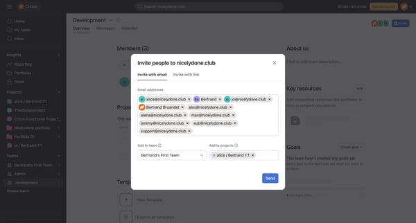 Development Team - Asana screen