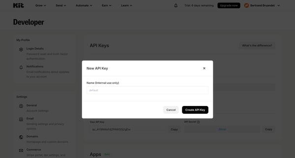 Developer Settings - Kit screen