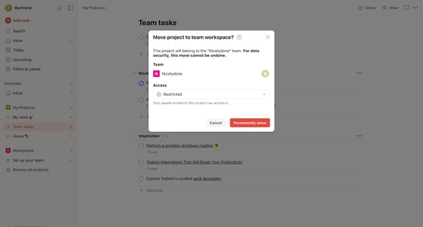 Team tasks – Todoist screen