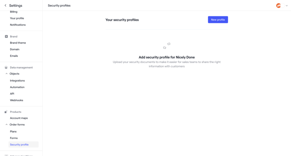 Security profiles · Dock screen