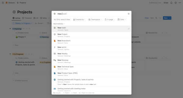 Projects | Active screen