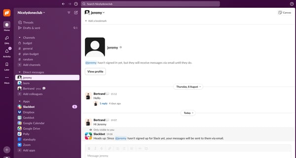 jeremy DM - Nicelydoneclub - 1 new item - Slack from Slack