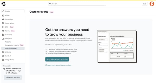 Custom reports | Mailchimp screen