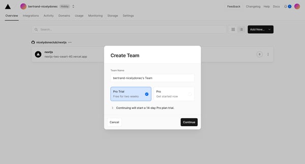 Dashboard – Vercel screen
