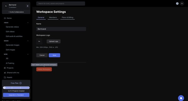 Team Settings - Runway screen
