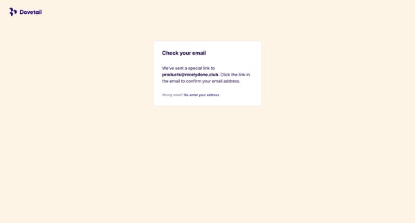 Verify your Email – Dovetail screen