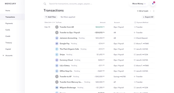 Mercury | Banking for startups screen
