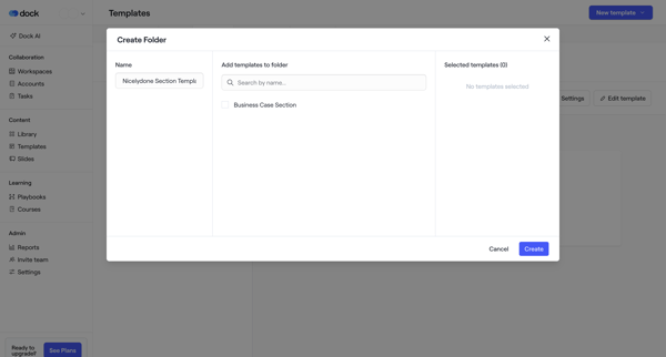 Template Sections · Dock screen
