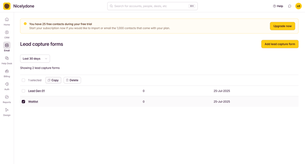 Custom Forms screen