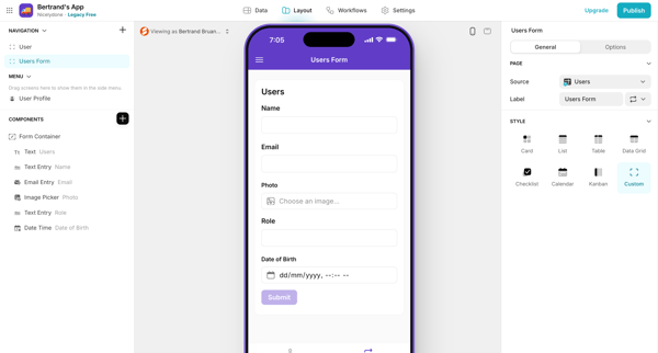 Bertrand's App · Glide screen