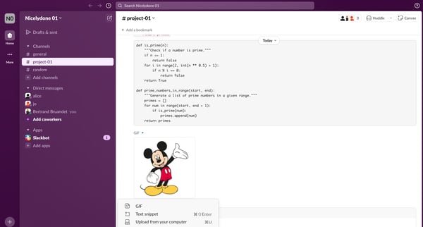 project-01 Channel - Nicelydone 01 - Slack screen