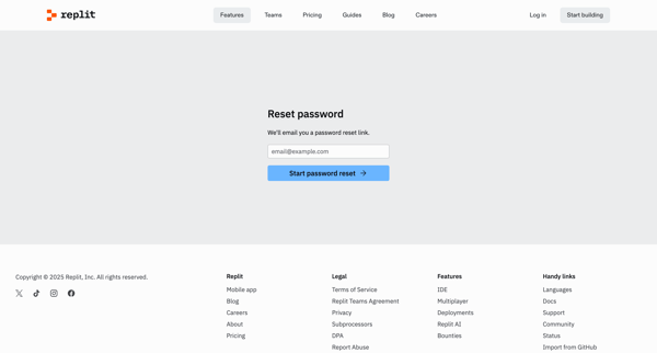Forgot Password - Replit screen
