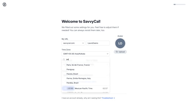 Welcome to SavvyCal screen