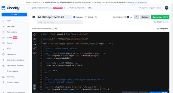 Edit multistep check screen