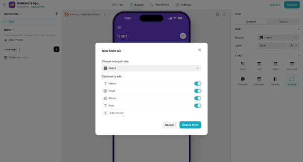 Bertrand's App · Glide screen