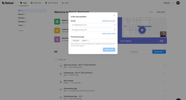 Apps | Retool screen