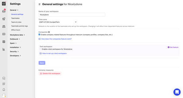 General settings | Nicelydone Intercom from Intercom