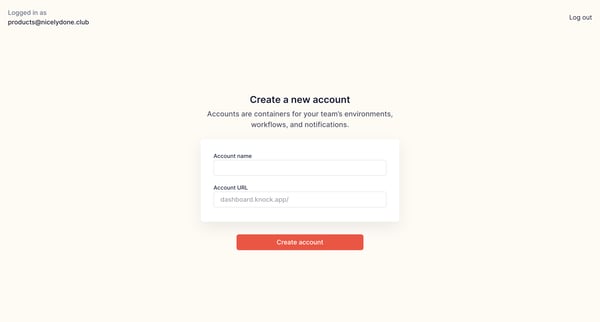 Create account | Knock screen