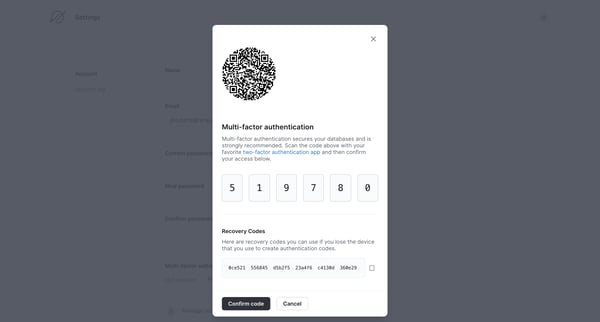 Settings - PlanetScale screen