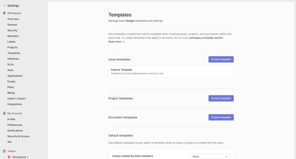 Templates from Linear