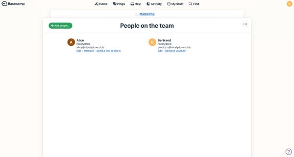 People on the team Marketing from Basecamp