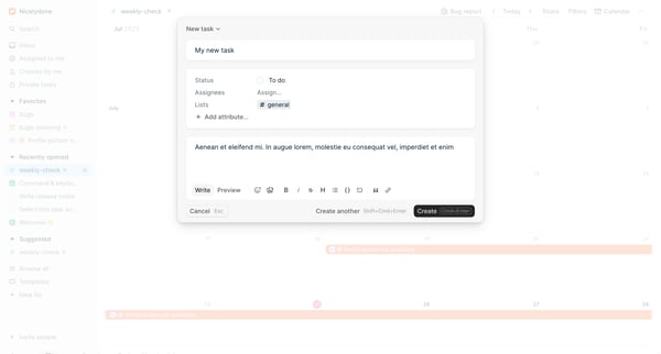 New Task - Height screen