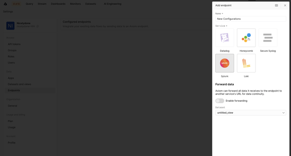 Endpoints - Settings - Axiom screen