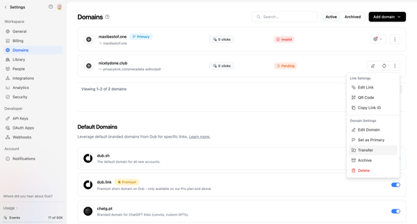 Dub.co - Link Management for Modern Marketing Teams screen