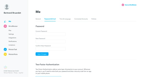 My Account | MindMeister screen