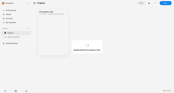 Projects screen