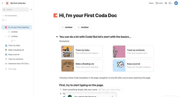My first Coda doc · Hi, Im your First Coda Doc from Coda