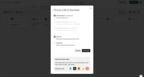 Typeform - Results screen