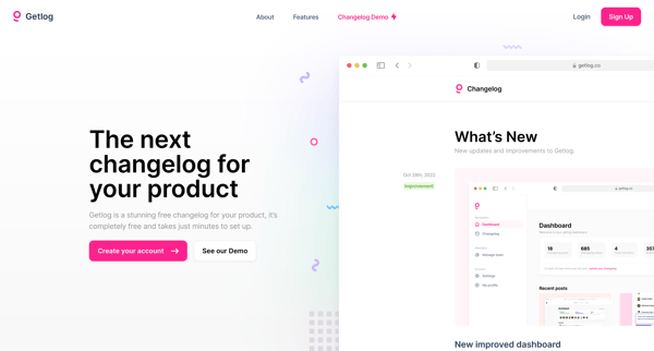 Getlog - The next changelog for your product screen