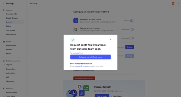 Dock · Settings screen