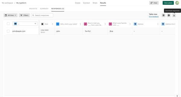 Typeform - Results screen