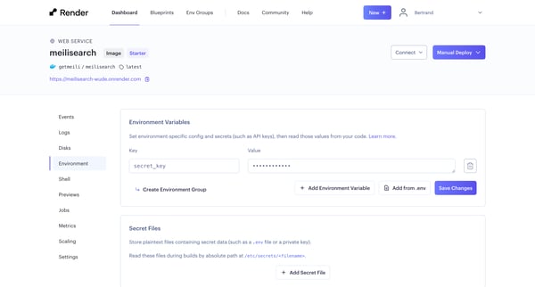 meilisearch ・ Web Service ・ Render Dashboard from Render