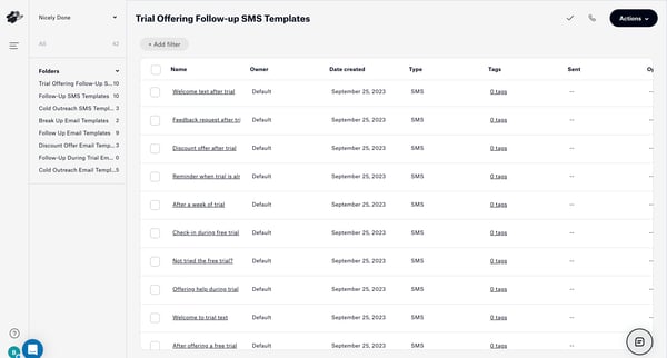 Template Folder screen